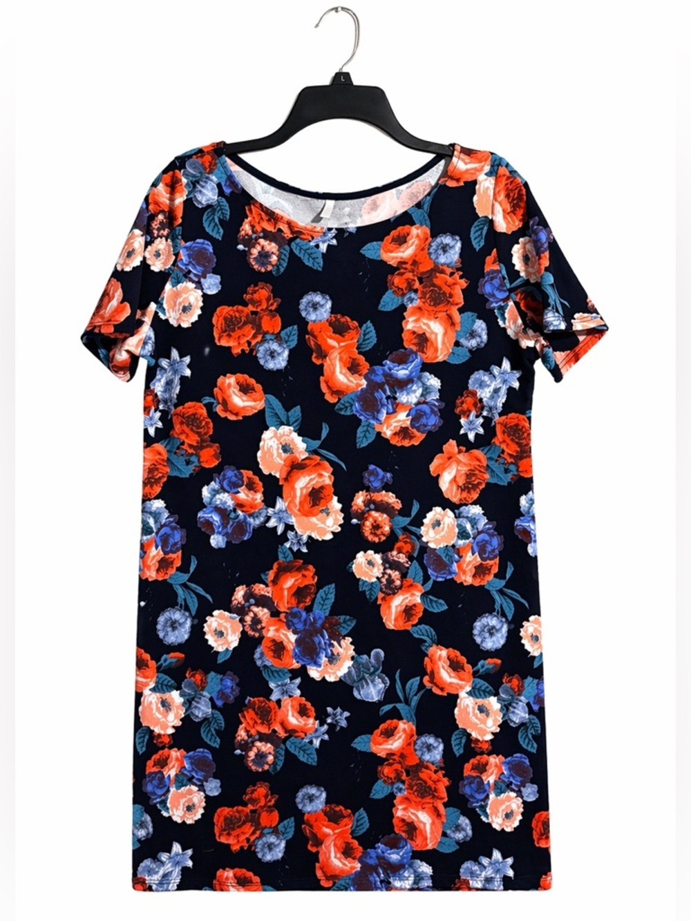 PinkBlush Floral Shift Dress Women’s Large Navy Multi Color Short Sleeve